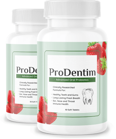 Promotional bundle of two ProDentim bottles, representing a 60-day supply of this oral probiotic supplement.